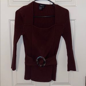 SARA I brown medium sweater with belt worn once